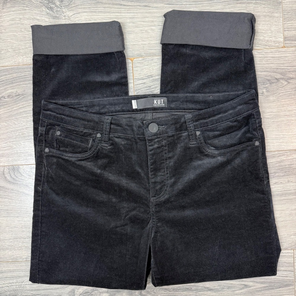 KUT From The Kloth Catherine Boyfriend Black Corduroy Pants‎ Womens Size 10
